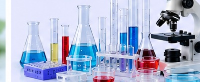 Laboratory glassware, equipment and microscope
